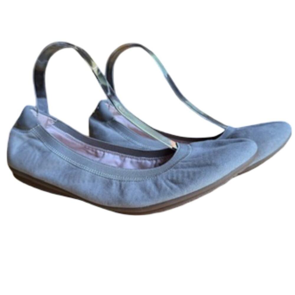 Lands End Womens Light Gray Suede Ballet Flats Slip On Leather Shoes sz 11 B